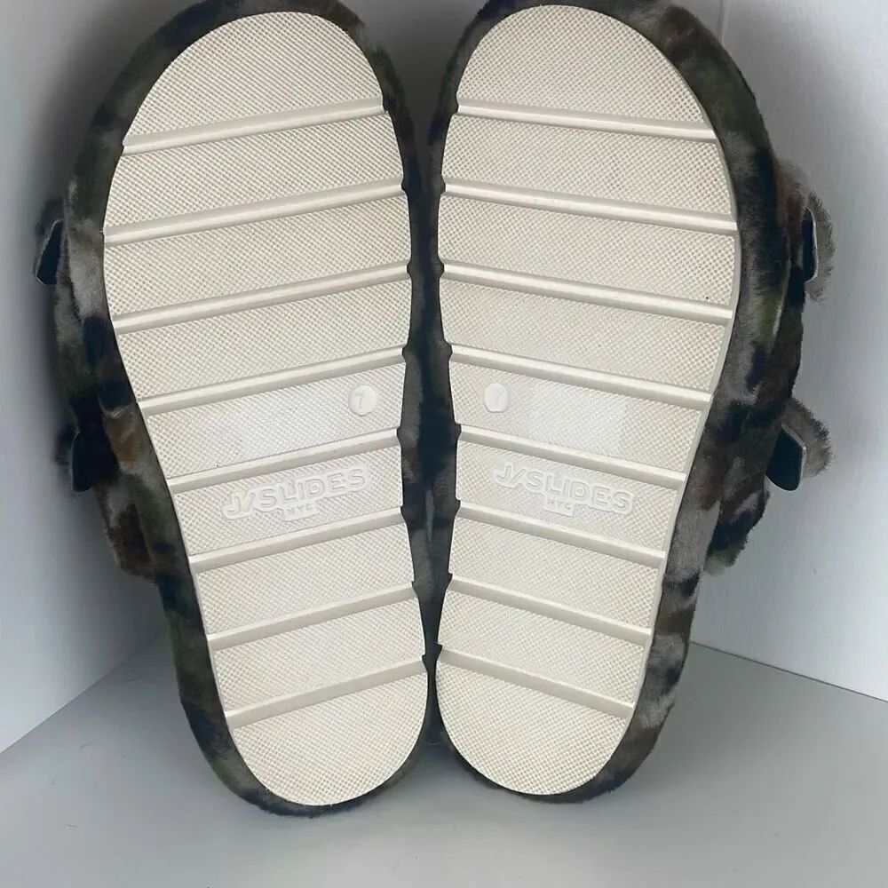 J/SLIDES Genuine Shearling 2 Strap Platform Slide Sandals camouflage 7 - Picture 8 of 9
